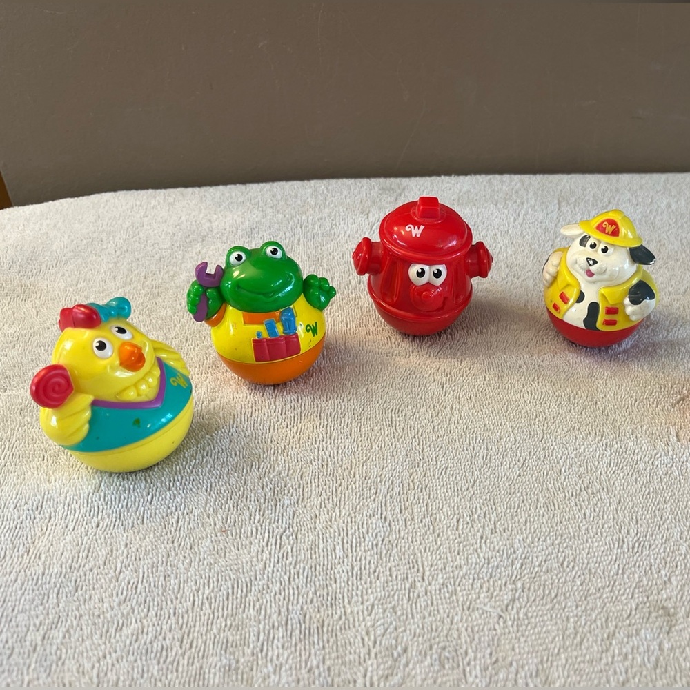 Colorful Vintage Weebles Set of Four Fire Hydrant - Fire Dog - Frog and Chicken